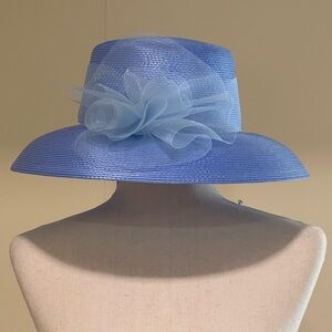 NWT Kathy Jeanne Kettle Hat With Bow Church Wedding Derby Party Blue One Size